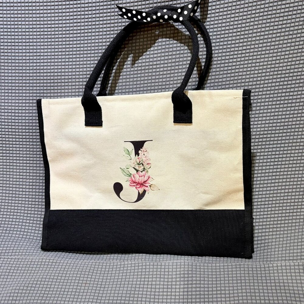NWOT "J" canvas tote - waterproof interior